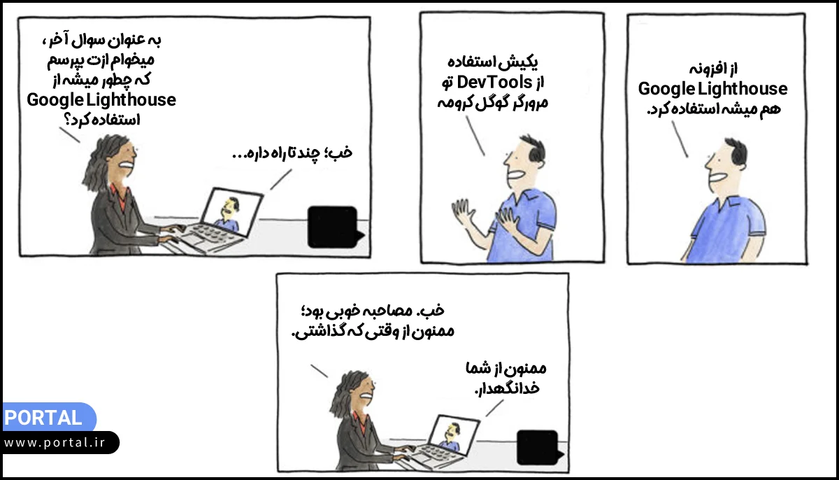 صحبت درباره نحوه استفاده از Google-Lighthouse-Cartoon-کاریکاتور