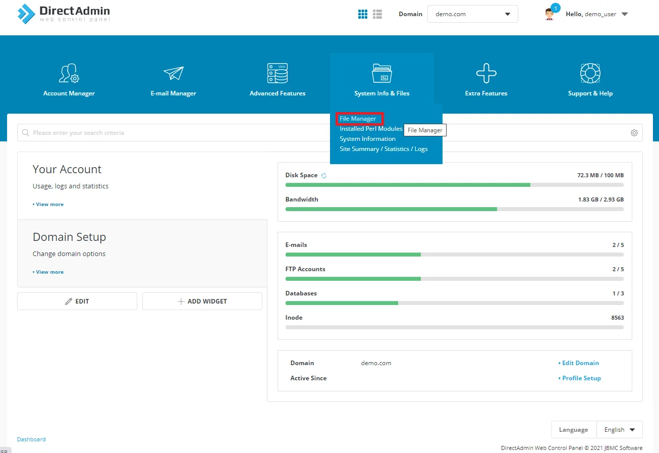 فایل منیجر دایرکت ادمین