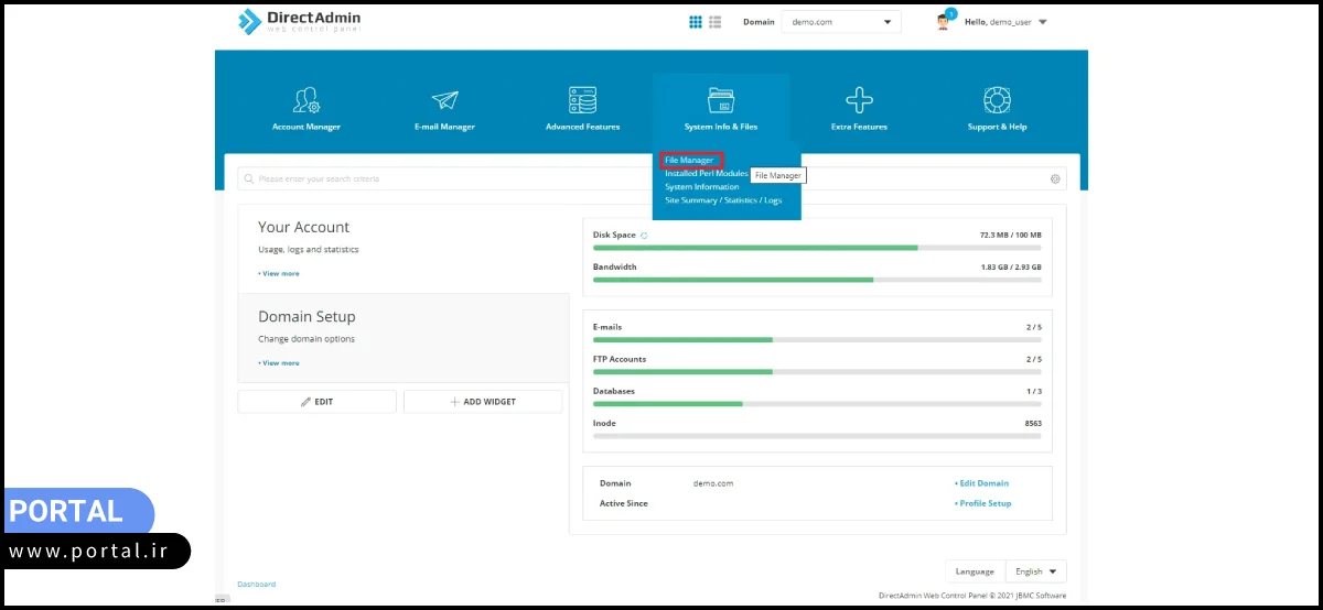 منوی System Info & Files گزینه File Manager