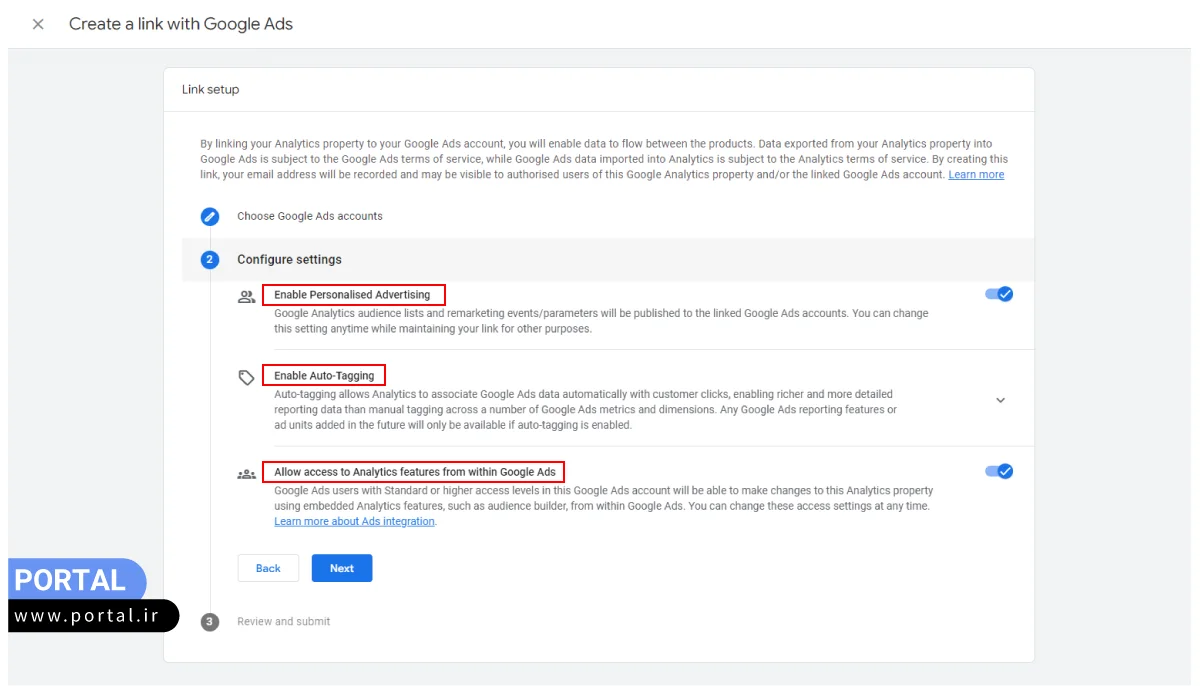 دسترسیهای اکانت ادز به آنالیتیکس