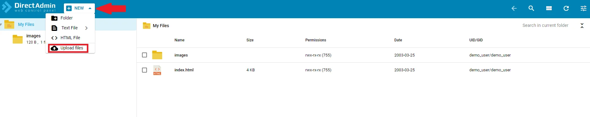 آپلود فایل در دایرکت ادمین