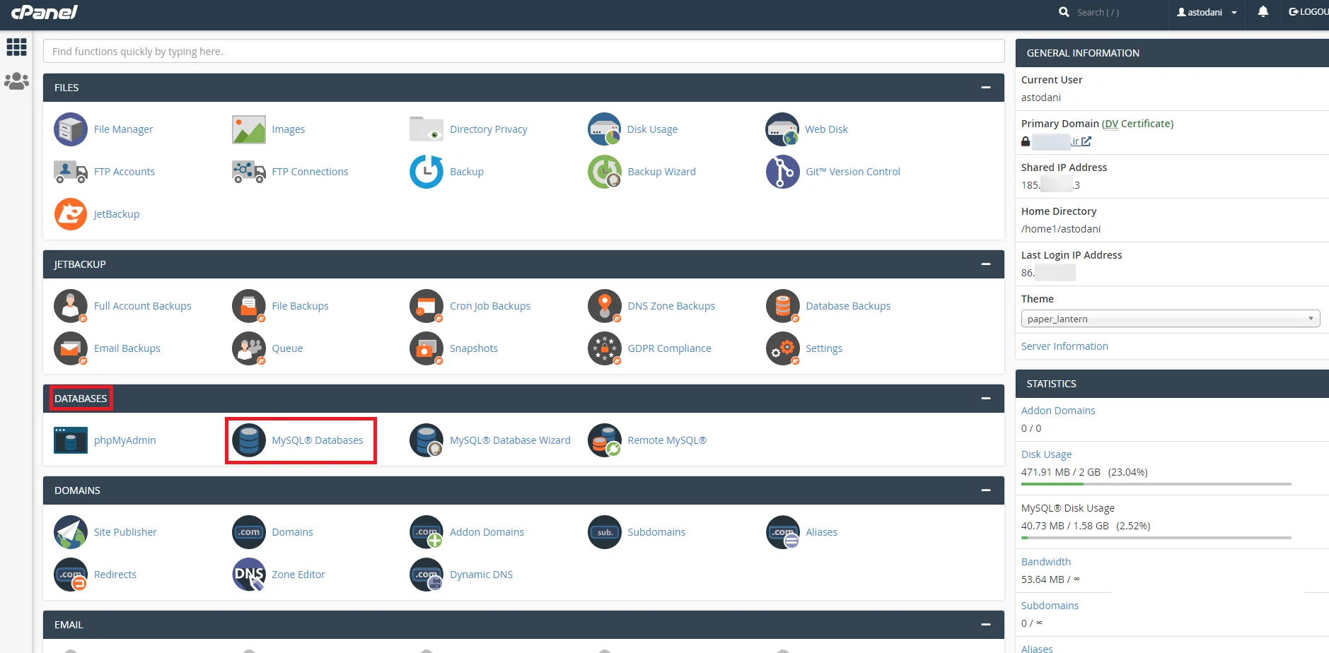 ساخت پایگاه داده در سی پنل