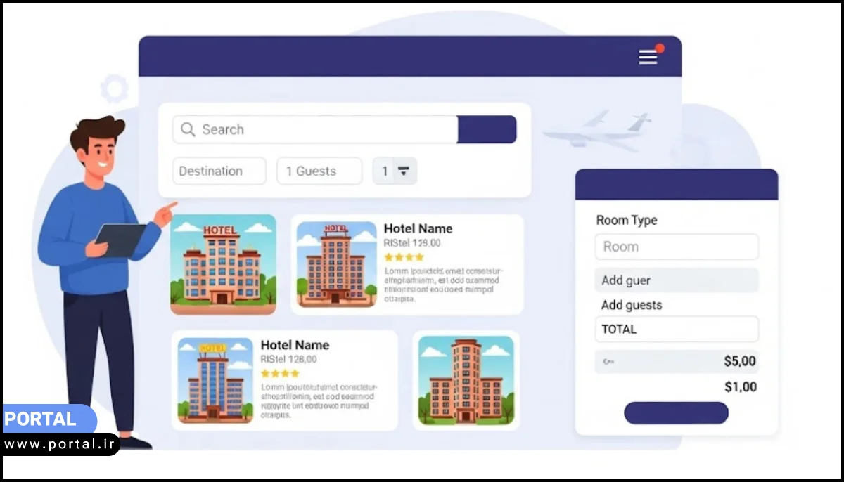 عکس کارتونی که فضای کلی سایت یک هتل را نشان می‌دهد