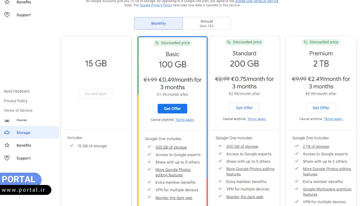 بستههای افزایش حجم گوگل درایو