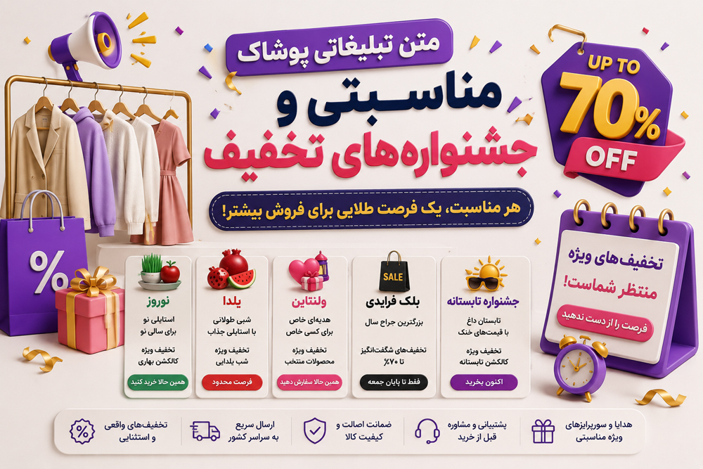 متن تبلیغاتی پوشاک مناسبتی و جشنواره‌های تخفیف