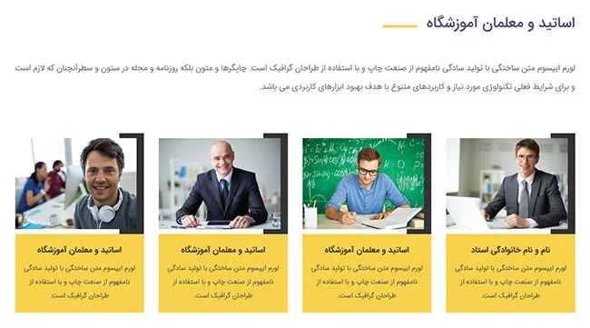 بخش معرفی اساتید قالب آموزشگاه